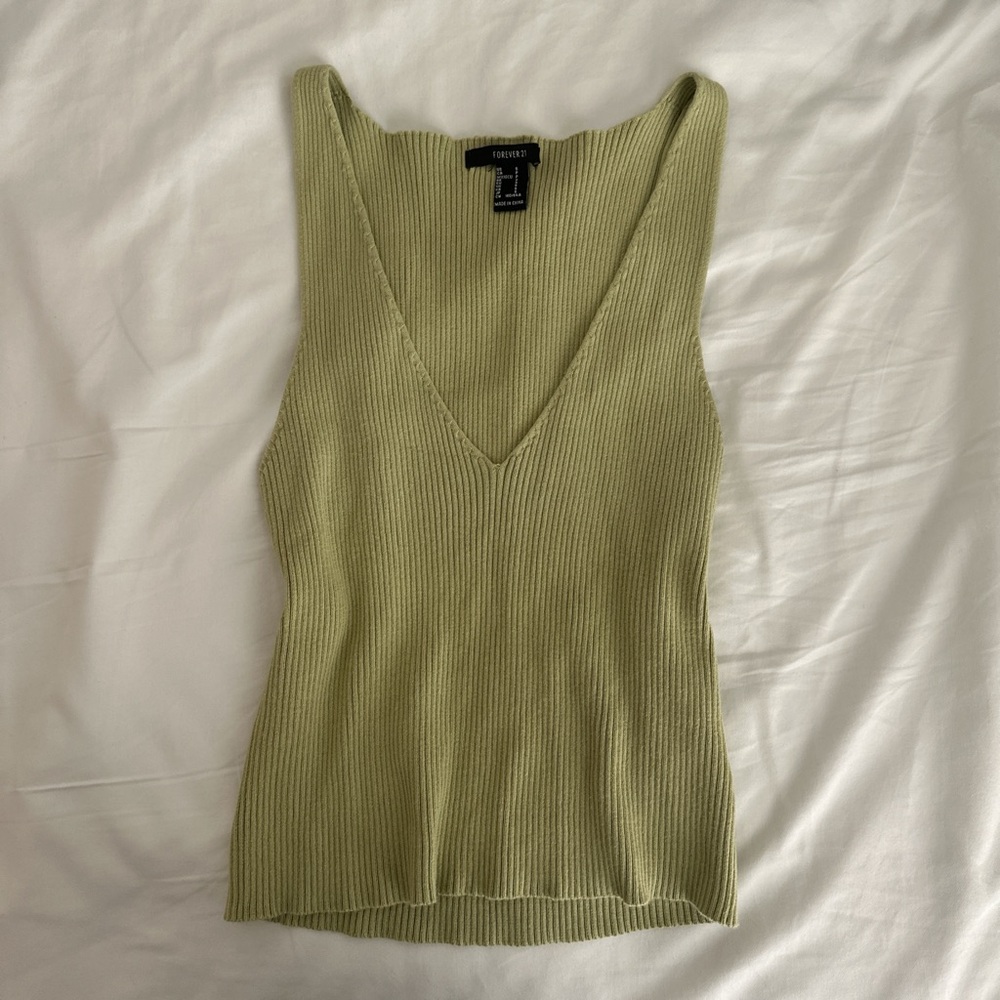 Forever 21 Green Fitted Ribbed Tank Top